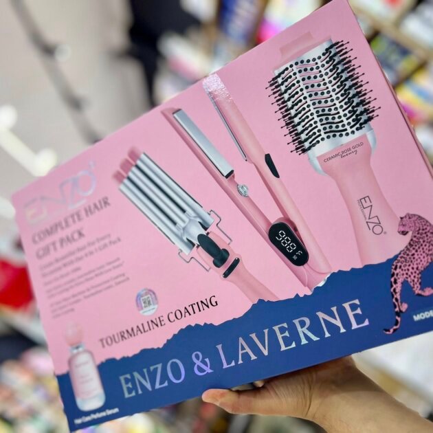 ENZO PROFESSIONAL Pack 4 en 1 lisseur + brosse chauffante + Waver + serum